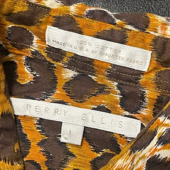 Perry Ellis cotton leopard print long sleeves shirt L unisex